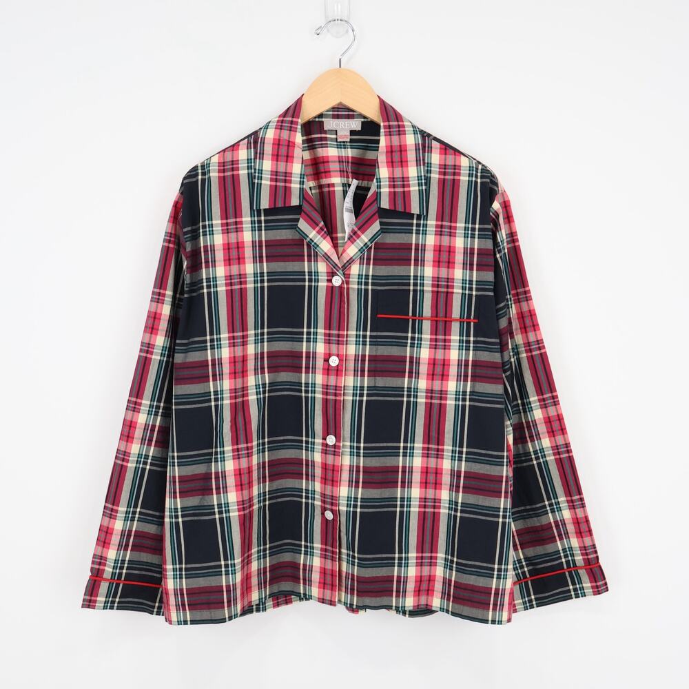 J.Crew Cotton Poplin Long Sleeve Pajama Top Stewart Tartan Plaid Size Large NWT